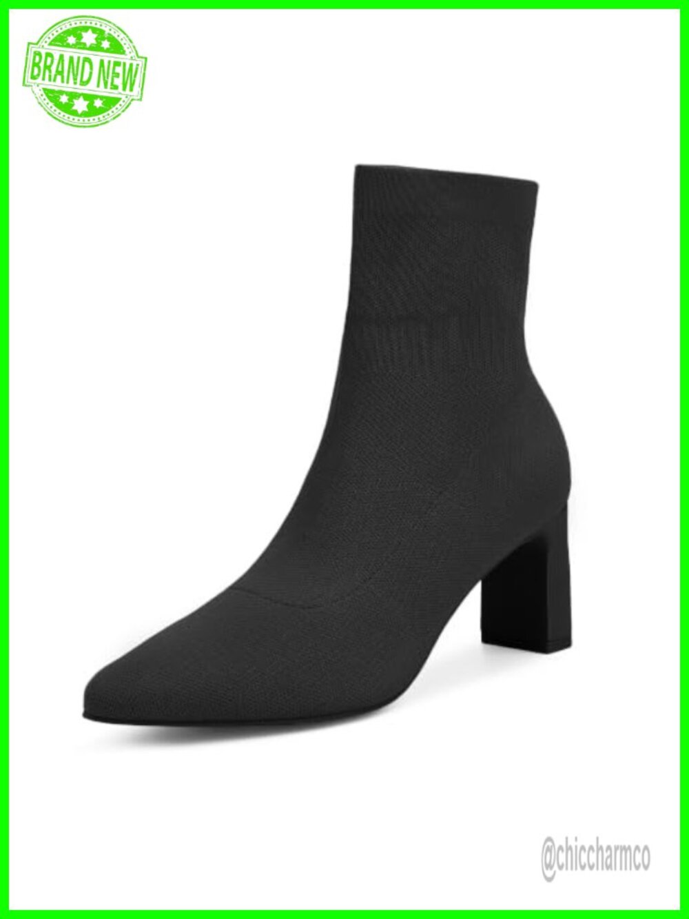 Women's Pointed Toe Stretch Knit Ankle Booties Chunky Block Heel Slip-On